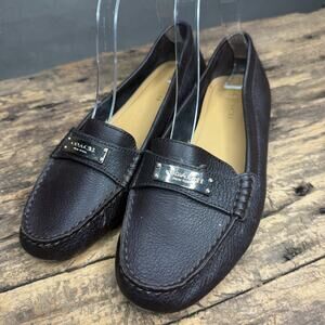 Coach Leather Driving Loafers Womens 7B Dark Brown Pebbled Leather Slip On Flats